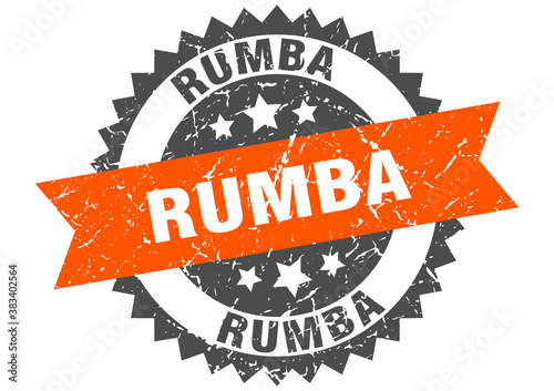 rumba stamp. grunge round sign with ribbon