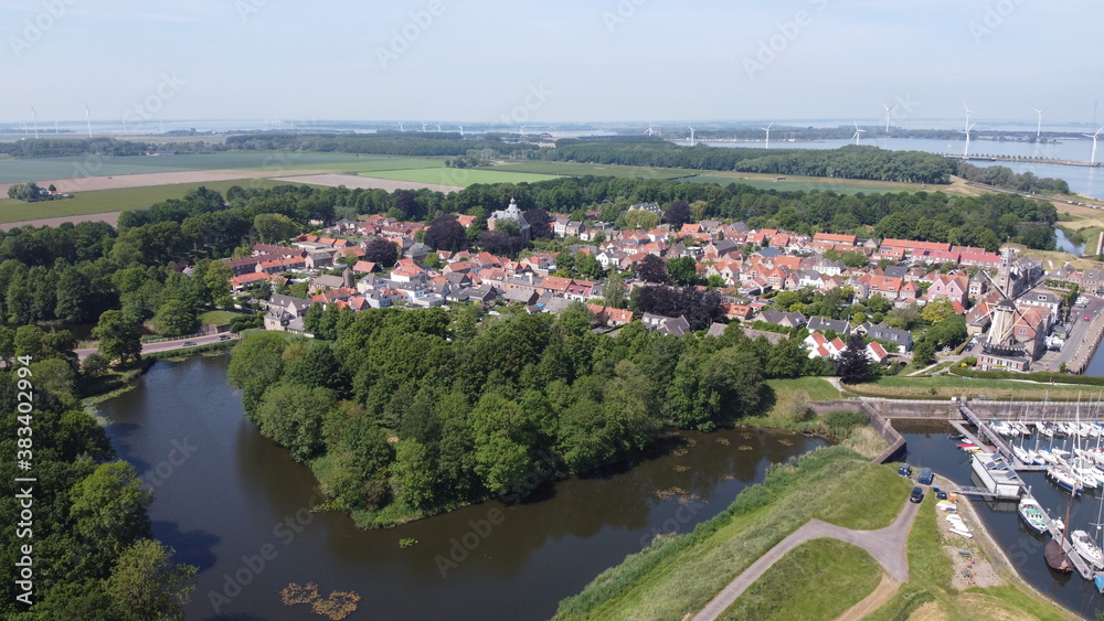 Aerial photo of the fortress town of Willemstad in the Netherlands. Picturesque town in Brabant.