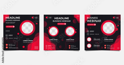 Collection of social media post templates. Vector graphics of Black and Red background, perfect for business webinars, seminar, online class and other e-learning