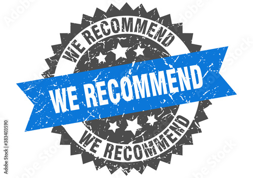 we recommend stamp. grunge round sign with ribbon