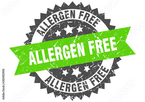 allergen free stamp. grunge round sign with ribbon