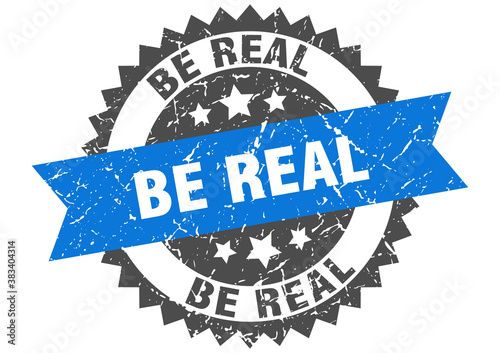 be real stamp. grunge round sign with ribbon