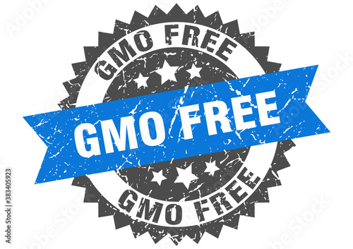gmo free stamp. grunge round sign with ribbon