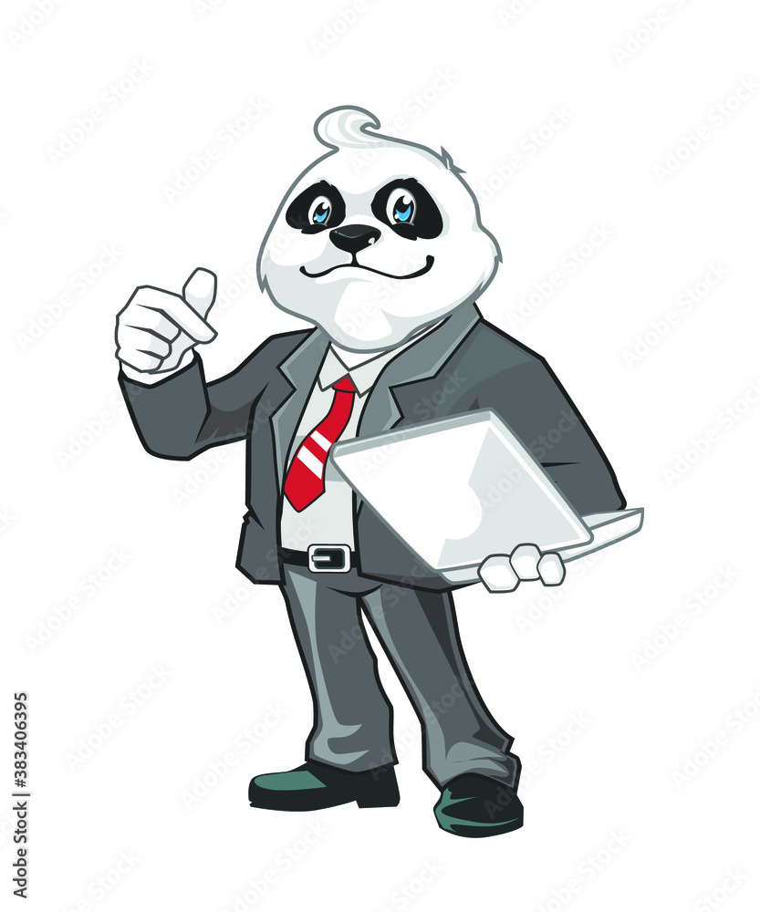 cartoon businessman panda with a laptop cartoon in vector cartoon businessman panda with a laptop cartoon in vector