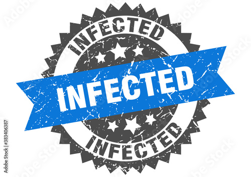infected stamp. grunge round sign with ribbon