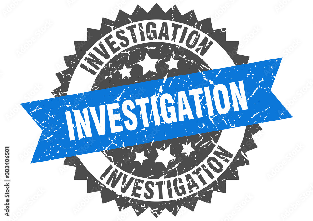 Obraz premium investigation stamp. grunge round sign with ribbon