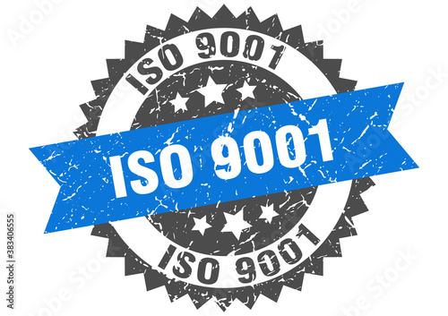 iso 9001 stamp. grunge round sign with ribbon