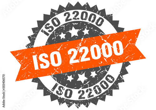 iso 22000 stamp. grunge round sign with ribbon