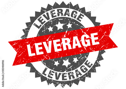 leverage stamp. grunge round sign with ribbon