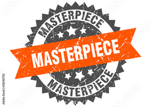 masterpiece stamp. grunge round sign with ribbon
