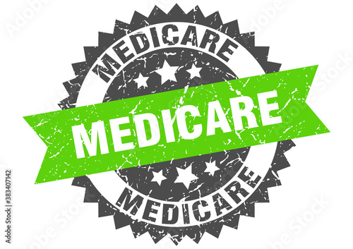 medicare stamp. grunge round sign with ribbon