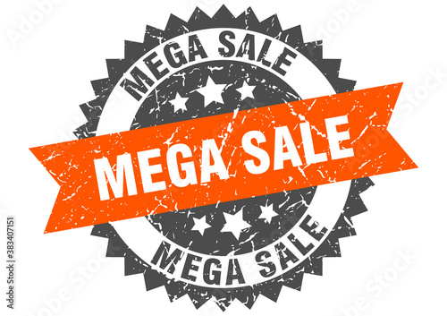 mega sale stamp. grunge round sign with ribbon