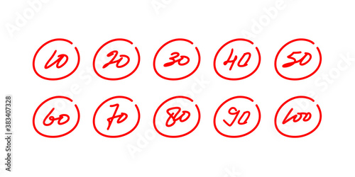 Exam score set, school grade results collection, hand drawn illustration