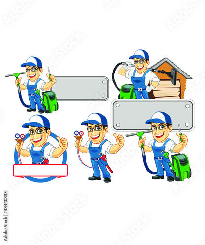 cleaning service people mascot cartoon in vector
