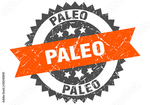 paleo stamp. grunge round sign with ribbon