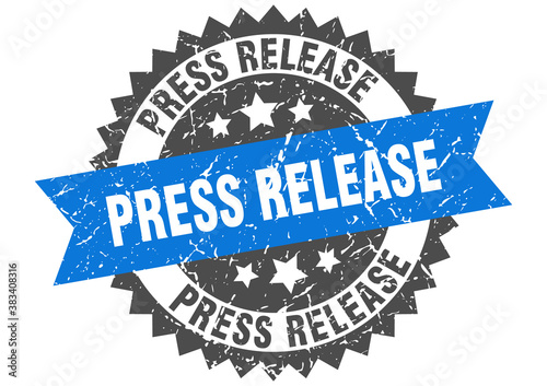 press release stamp. grunge round sign with ribbon