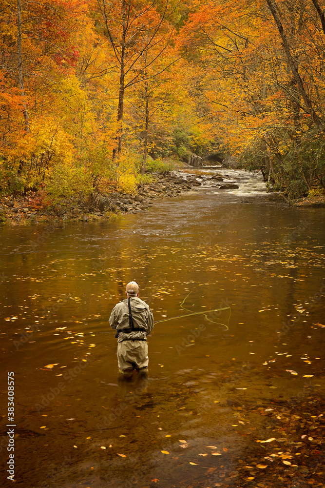 Relaxing country life viewed in the rivers and streams in the blue ridge mountains of north carolina. Travel destination to visit during the fall season