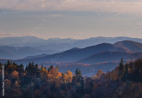Endless layers of fog and trees within the blue ridge mountains of north carolina. Overlooks give way to a sea of mountains and hills filled with fall color during colorful sunrise and sunsets.
