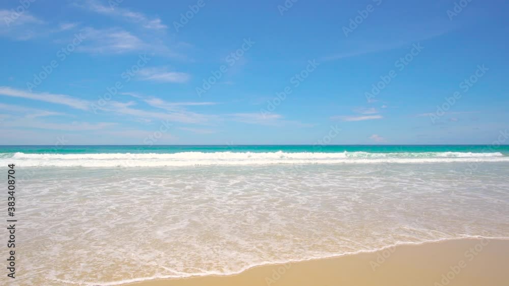Nature video Phuket beach sea. Landscape view of beach sea and sand in summer sun. Beach space area background. At Naiharn beach, Phuket, Thailand. On September 2020. 4K UHD Videoclip Nature video Phuket beach sea. Landscape view of beach sea and sand in summer sun. Beach space area background. At Naiharn beach, Phuket, Thailand. On September 2020. 4K UHD Videoclip