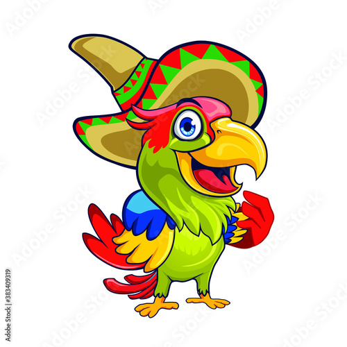 funny parrot cartoon with sombrero
