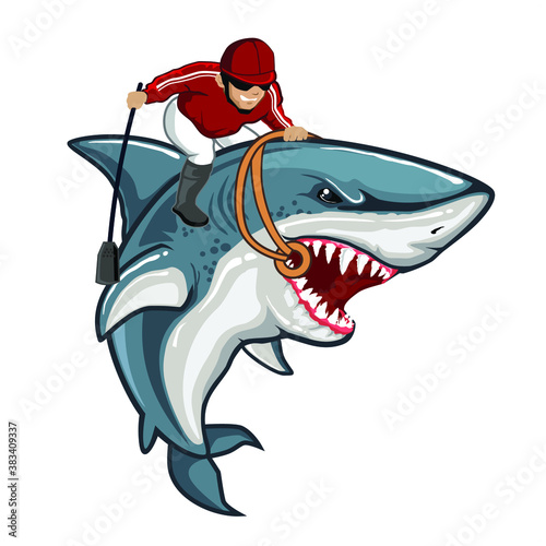 shark jockey mascot cartoon