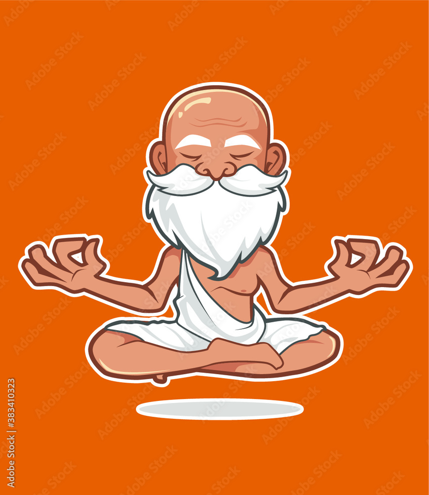 guru hermit meditation mascot cartoon in vector - obrazy, fototapety, plakaty 