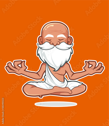 guru hermit meditation mascot cartoon in vector photo