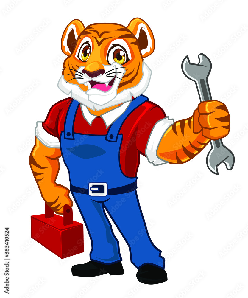 Naklejka premium tiger worker mascot cartoon in vector