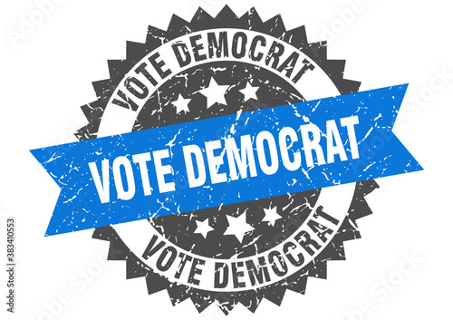 vote democrat stamp. grunge round sign with ribbon