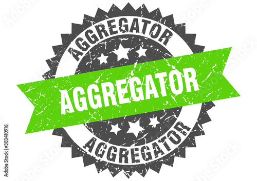 aggregator stamp. grunge round sign with ribbon