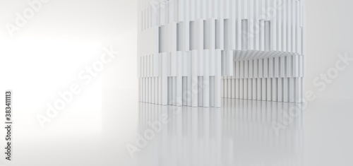 Luxury abstract architectural minimalistic background. Contemporary showroom. Modern concrete exhibition stand. Empty gallery. Backlight. 3D illustration and rendering.