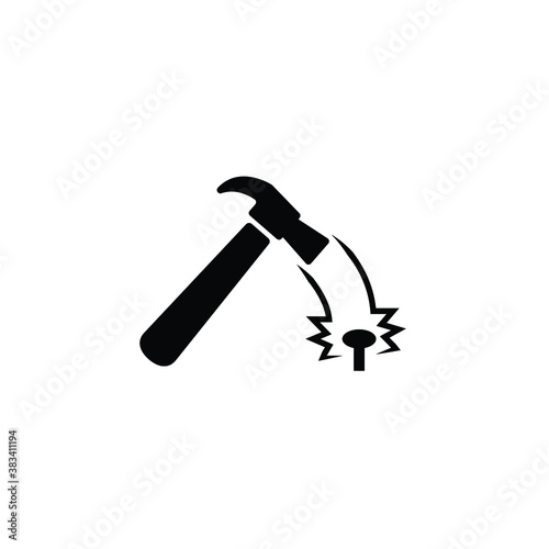 Hammer hit on nail icon vector isolated on white, logo sign and symbol.