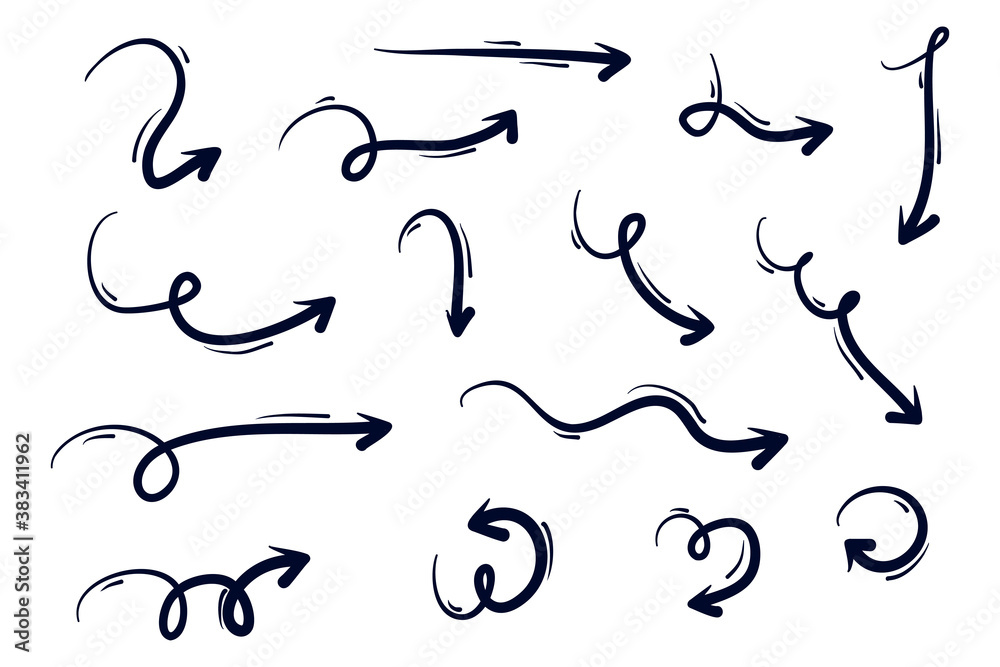 Hand drawn arrows doodle. Handmade sketch symbols set direction mark on a white background. vector illustration graphic design elements Hand drawn arrows doodle. Handmade sketch symbols set direction mark on a white background. vector illustration graphic design elements