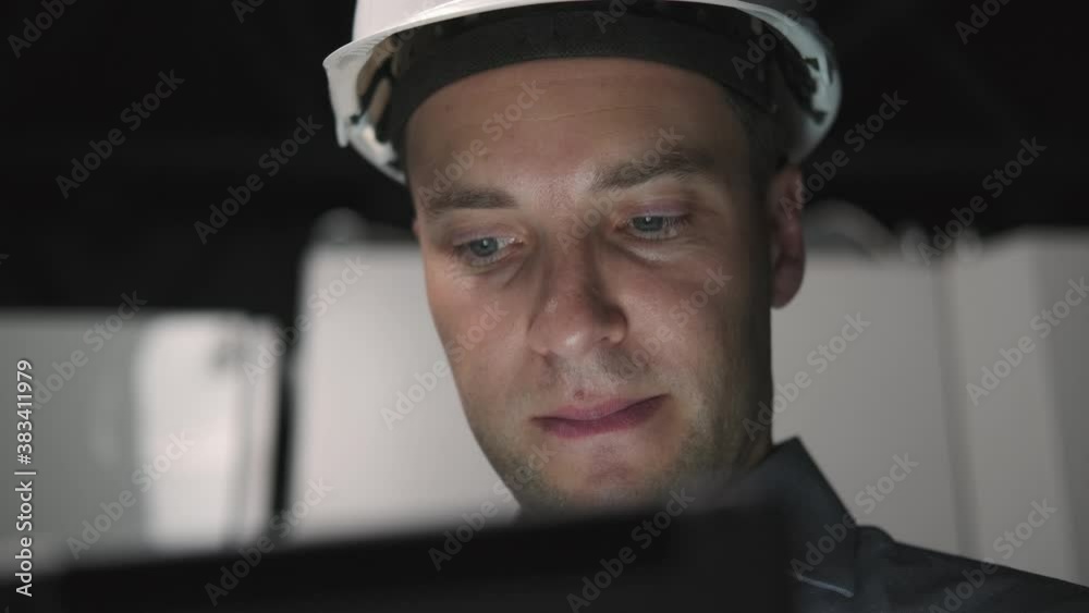 Logistic man working with cargo using technology, close up Logistic man working with cargo using technology, close up