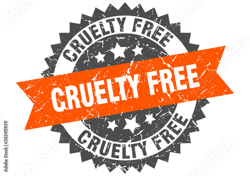 cruelty free stamp. grunge round sign with ribbon