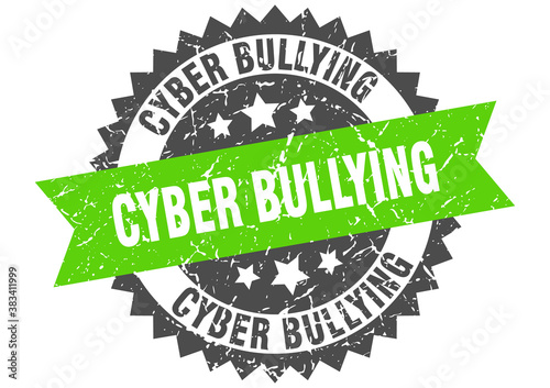 cyber bullying stamp. grunge round sign with ribbon