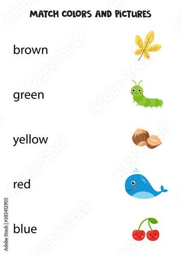 Match colors with objects. Educational game for practicing colors.