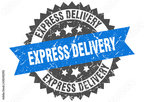 express delivery stamp. grunge round sign with ribbon
