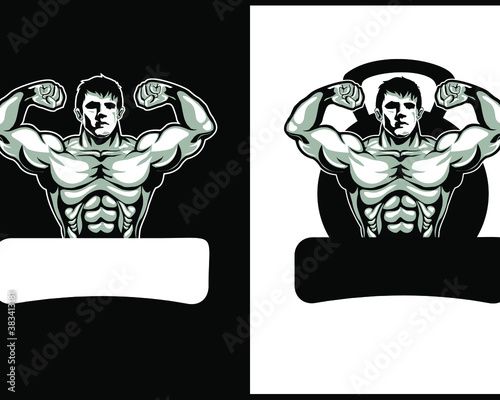 gym fitness logo cartoon in vector
