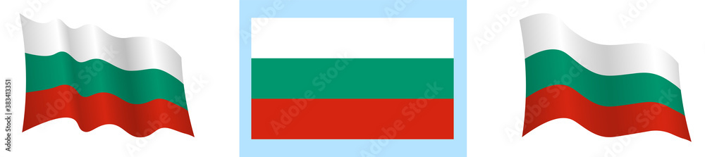 bulgaria flag in static position and in motion, developing in wind in exact colors and sizes, on white background bulgaria flag in static position and in motion, developing in wind in exact colors and sizes, on white background