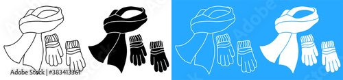 winter warm scarf and wool gloves. Winter clothing for cold weather. Caring for health of children. Vector icon