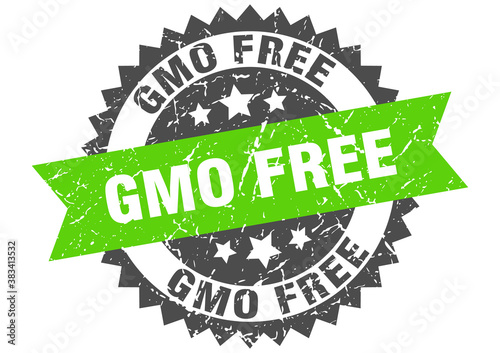 gmo free stamp. grunge round sign with ribbon