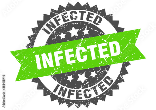 infected stamp. grunge round sign with ribbon