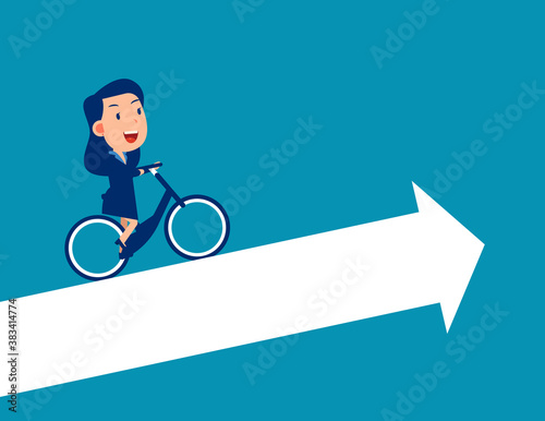 Person ride bicycle on arrow and growth direction
