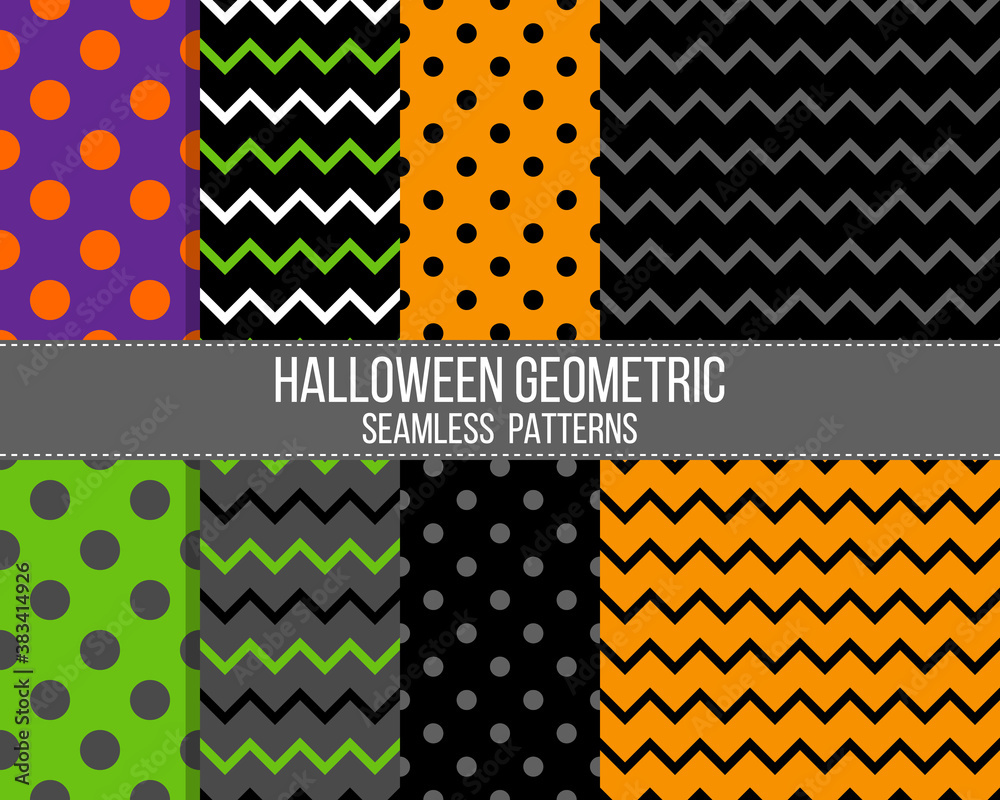 polka dots and zigzag halloween colors seamless vector patterns set