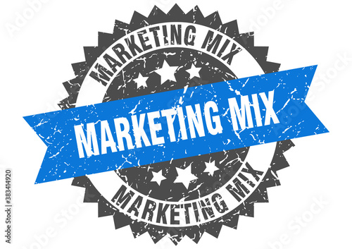 marketing mix stamp. grunge round sign with ribbon