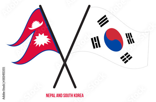 Nepal and South Korea Flags Crossed And Waving Flat Style. Official Proportion. Correct Colors.