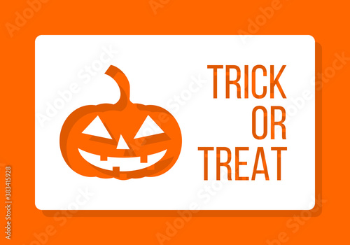 jack-o-lantern and trick or treat text, vector greetings card