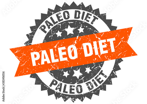 paleo diet stamp. grunge round sign with ribbon