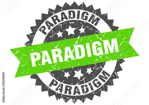 paradigm stamp. grunge round sign with ribbon